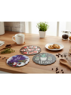 Be Beauty 3'lü Yılbaşı Temalı Yanmaz Nihale Seti - 18 cm Çap - Yeni Yıl Tasarımlı Mutfak Gereçleri