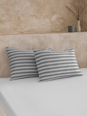 LC Waikiki Gri Çizgili Yastık Kılıfı 2 Li 50X70 cm  (S6)