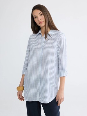 LC Waikiki Mavi Çizgili Kadın Gömlek Tunik  (S6)