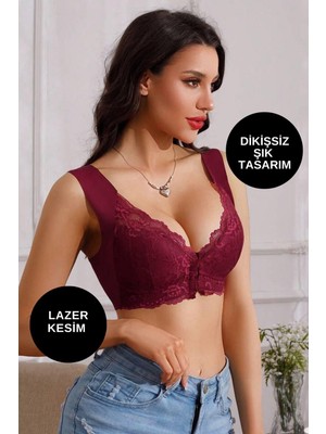 Kayoubi Kadın Push Up Önden Agraflı Pedli Bonny Çiçek Desenli Dikişsiz Dantelli Sütyen Bralet Bra Sütyeni