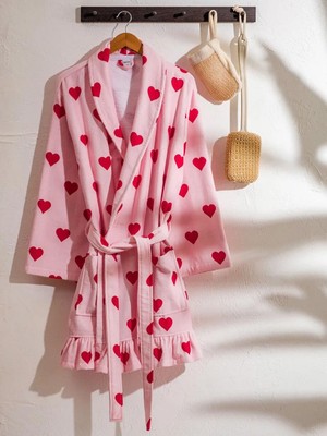 LC Waikiki Kırmızı Kalp Desenli Kadın Bornoz  (S6)