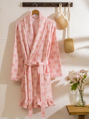 LC Waikiki Pembe Fiyonk Baskılı Kadın Bornoz  (S6)