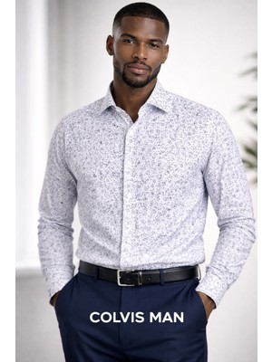 Colvıs Man Klasik Uzun Kol Cepsiz Desenli Yaka Alttan Düğmeli Hediye Kutulu Erkek Gömleği