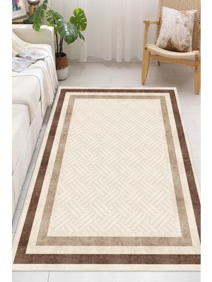 Pelura Halı Modern Çerçeve Desenli Dijital Baskılı Kaymaz Taban Yıkanabilir Salon Halısı Oturma Odası Halısı Yolluk