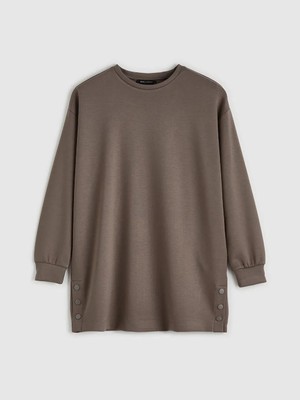 LC Waikiki Kahverengi Soft Touch Oversize Kadın Sweatshirt Tunik  (S6)