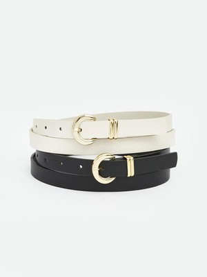 LC Waikiki Deri Görünümlü Kadın Kemer 2 Li  (S6)