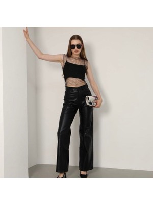 Aida Fashion Parlak Deri Görunımlu Jeans