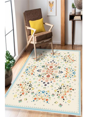 Pelura Halı Çiçek Desenli Dijital Baskı Yıkanabilir Kaymaz Taban Modern Halı
