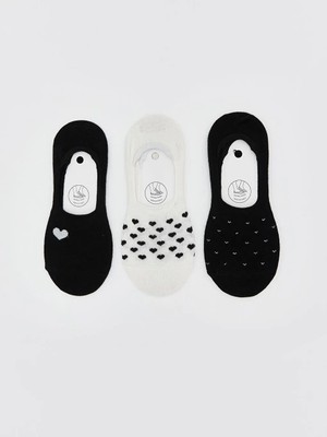 LC Waikiki Siyah Kaymaz Topuk Desenli Kadın Babet Çorap 3 Lü  (S6)