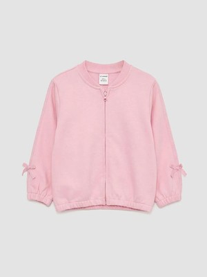 LC Waikiki Kız Çocuk Fiyonk Detaylı Fermuarlı Sweatshirt %100 Pamuk Günlük Model S6