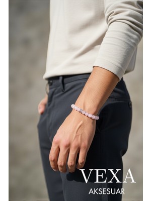 Vexa Aksesuar Pembe Kuvars Doğal Taş Bileklik - Sertifikalı Taş – Şans Bilekliği – Hediye Kutulu