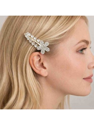 Reborn Design Gold Renk Zirkon Taşlı Üçgen Model Çiçek Figürlü 6 cm Metal Pens Toka