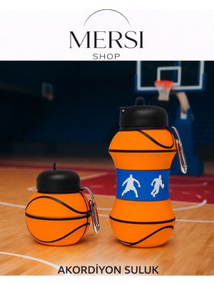 Mersi Shop Basketbol Topu Tasarımlı Katlanabilir Akordiyon Su Şişesi – Spor ve Seyahat Için