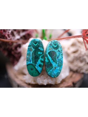 Aries 29.65CT 25X116MM Oval Natural Malachite&chrysacolla  Pair
