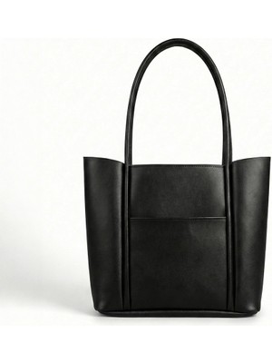 Madame Siyah Deri Görünümlü Büyük Çanta | Geniş Iç Hacimli Shopper Omuz Çantası | Günlük Kullanım