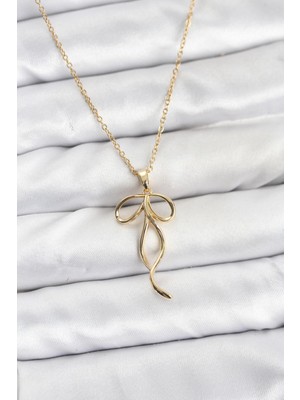 Hayat Store 316L Çelik Zincir Gold Renk Fiyonk Model Kadın Kolye - Lisinya