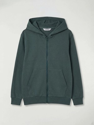 LC Waikiki Yeşil Kapüşonlu Erkek Çocuk Fermuarlı Sweatshirt  (S6)