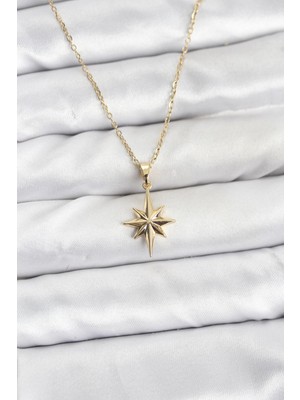 Hayat Store 316L Çelik Zincir Gold Renk Kutup Yıldızı Model Kadın Kolye - Lisinya