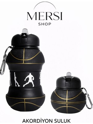 Mersi Shop Basketbol Topu Tasarımlı Katlanabilir Akordiyon Su Şişesi – Spor ve Seyahat Için