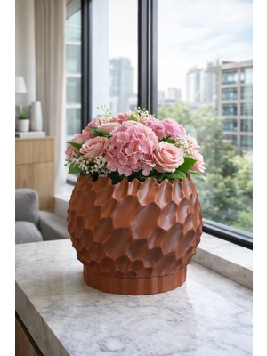 ND Shopping Modern Dokulu Dekoratif Saksı Altlıklı Drenaj Delikli