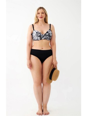 MTM My The Mall Kadın Papatya Desenli Gri Büyük Beden Bikini Takımı