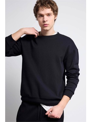 Defacto Boxy Fıt Pike Siyah Erkek Sweatshirt E1519AX/BK81