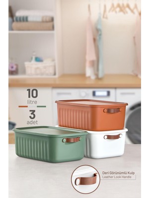 Mutfak Köşesi Boxify Mix 10 Lt 3 Adet Çok Amaçlı Düzenleyici Kapaklı Kutu, Dekoratif Saklama Kutusu, Organizer