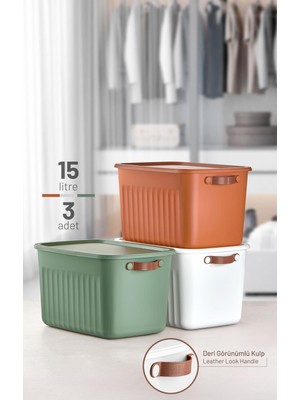 Mutfak Köşesi Boxify Mix 15 Lt 3 Adet Çok Amaçlı Düzenleyici Kapaklı Kutu, Dekoratif Saklama Kutusu, Organizer