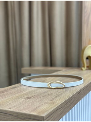 Erdesign Kadın Beyaz Mat Gold Detaylı Kadın Kemer
