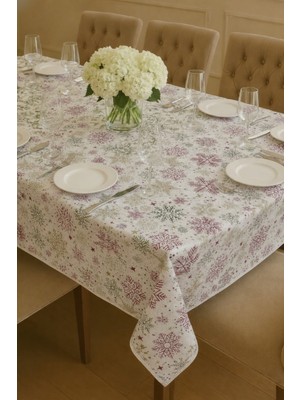 Rona Home Lüks Dijital Baskılı Yılbaşı Temalı Kar Tanesi Desenli Leke Tutmaz Kaliteli Dertsiz Masa Örtüsü