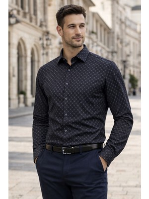 Colvıis Man Klasik Uzun Kol Desenli Likra Cepsiz Yaka Alttan Düğmeli Hediye Kutulu Erkek Gömleği...