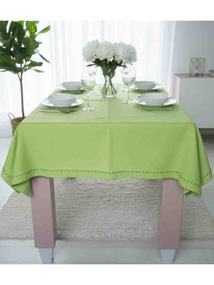 Yarımada Kadın Kooperatifi ​leke Tutmaz Açık Yeşil Duck Keten Masa Örtüsü - Kenarları Piko Nakışlı (170X170 Cm)