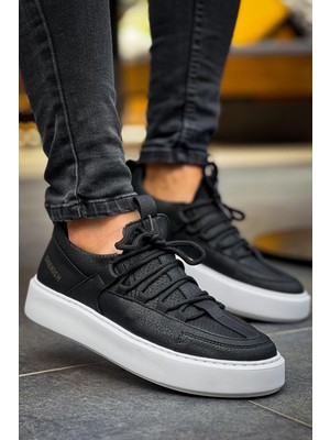 Zerenyus Saturn Premium Bağcıklı Erkek Sneaker Siyah Beyaz