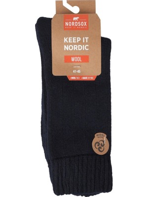 Lykos Nordsox 1 Çift Koyu Lacivert Alpaka Yün Karışımlı Havlu Kışlık Erkek Soket Çorap