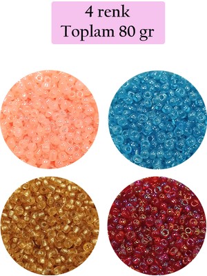 Esranın Dünyası Dökme Cam Kum Boncuk (11/0) 2 mm - 4 Renk - Toplam 80 Gram -  BNC405 RSXML34-ESRDNS