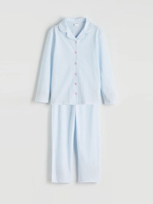 LC Waikiki Çizgili Gömlek Yaka Kız Çocuk Pijama Takım  (S6)
