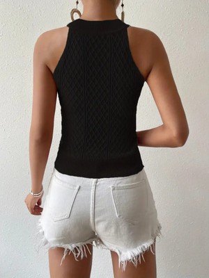 Serac Collection Kadın Halter Yaka Mini Baklava Desenli Triko Bluz