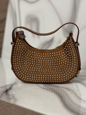  mini taşlı el çantası taba renk