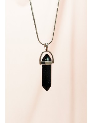 Esranın Dünyası Siyah Yıldız Taşı Doğal Taşı Zincirli El Yapımı Tasarımlı Kolye Uç: 3,5 cm Zincir: 20 cm