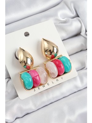 Clariss Pirinç Karışık Renk Vintage Model Kadın Küpe -KP-1393