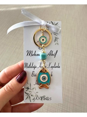 Svc Aksesuar Düğün Hediyesi Şans Balık Turkuaz Renk Anahtarlık ve Davetiye - Nikah Hediyesi - Kına Hediyesi - Nişan Hediyesi
