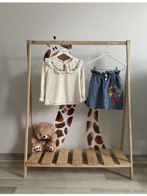 Çiçek Detaylı Kot Etek Takım 4-5 Yaş