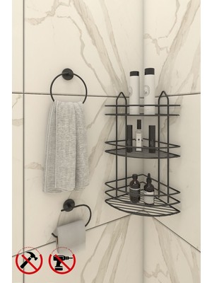 Özbience Paslanmaz Banyo Köşeliği, Yapışkanlı, Şampuanlık ve Havlu Tutucu