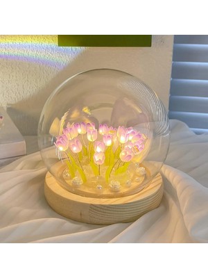 Normadia Romantik Laleler Işıklı Küre Gece Lambası, Şık ve Sıcak Atmosfer Hediye