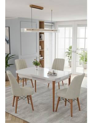 Baresmu Karba 70X110 Sabit Sunta Masa Yemek Odası Takımı, Mutfak Masası Takımı 4 Adet Sandalye