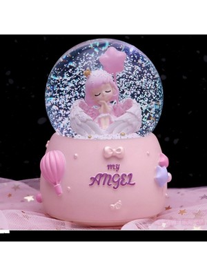 Normadia Büyük Boy Kar Küresi Işıklı, Müzikli, Püskürtmeli, Pembe, 16X12 cm