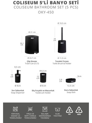 Özbience Şık Siyah 5'li Banyo Seti, Zarif ve Kullanışlı Tasarım
