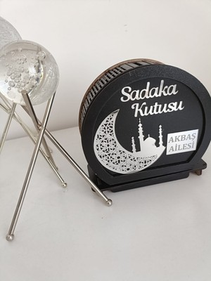 Bir Parça Tasarım Cami Temalı Siyah Gümüş Sadaks Kutusu Kumbara