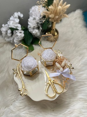 Epoksi Tepsi Krem+Gold Detaylı Nişan Tepsi Seti