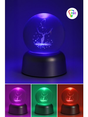 Normadia 3D Geyikli Işıklı Cam Küre, Dekoratif ve Şık Hediye